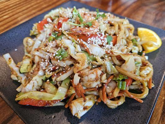 Woked Spicy Udon Noodles with Shrimp