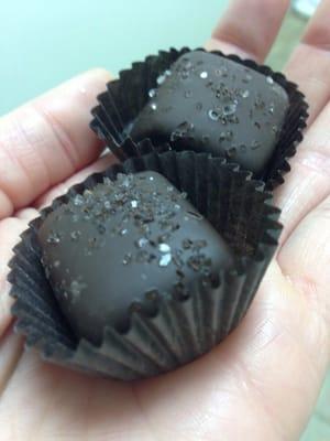 Dark chocolate salted caramels.. So so good