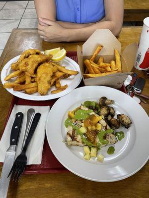 Wow! Fish and Chips and Swordfish Steak!