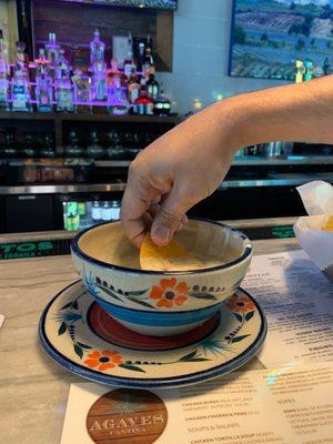 That's a big bowl of queso fundido with chorizo