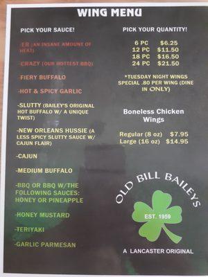 Wing menu