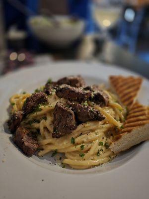 Cacio E Pepe with steak filet.