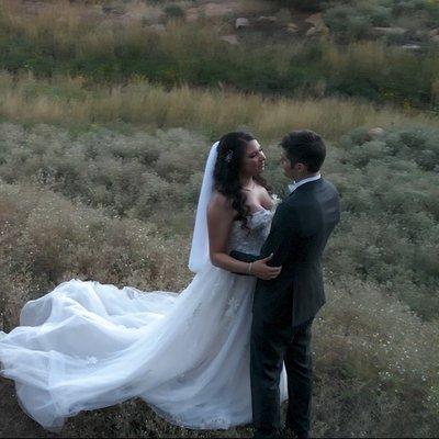 Still of a drone video clip of a couple marrying in Flagstaff, AZ