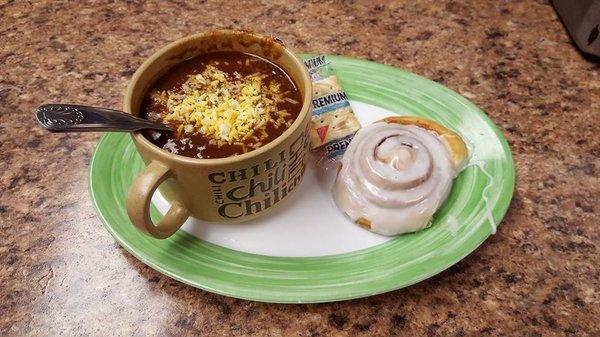 Homemade Chili with our cinnamon rolls!