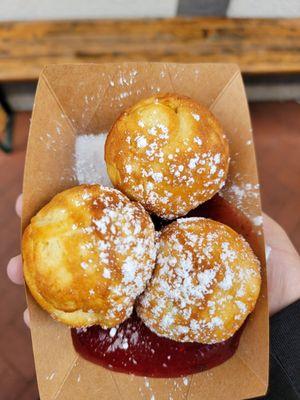 aebleskiver (raspberry jam and powder sugar)