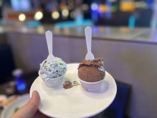 Mint chip and chocolate ice cream included at the end of your meal