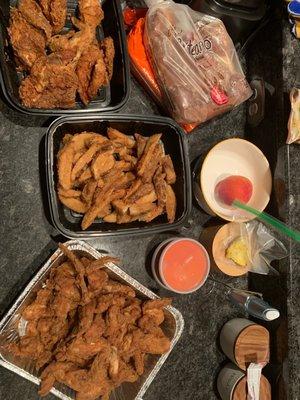 For my card party, wings, double fried potato wedges, mixed chicken