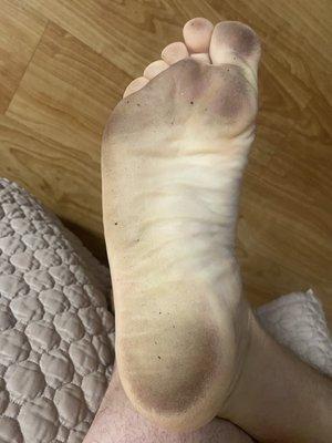 Dirty feet after showering and walking around on a floor that might have been sweeped but not mopped