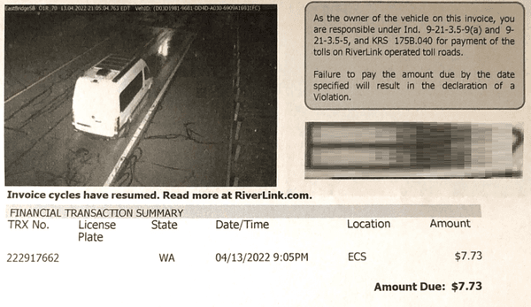 My toll invoice. I blurred the license plate.