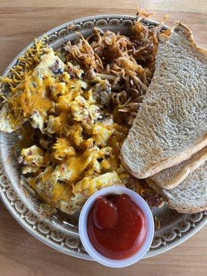 Scramble - Crisp Bacon Mushroom and Cheddar Breakfast