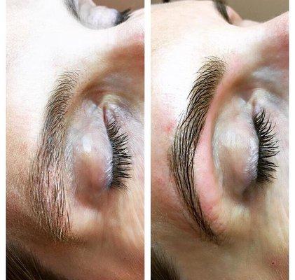 Before and after brow wax and brow and lash tint