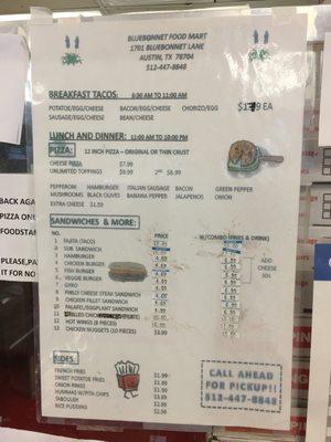 Main deli menu