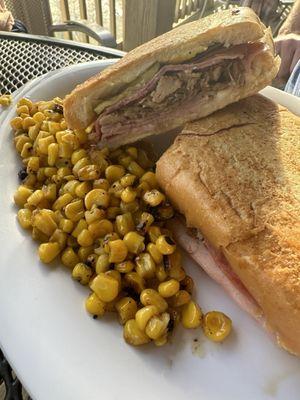 Traditional Tampa Cuban with side of fire roasted corn