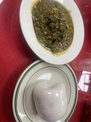 Okra soup with dried fish and pounded