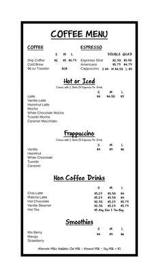 Coffee Menu