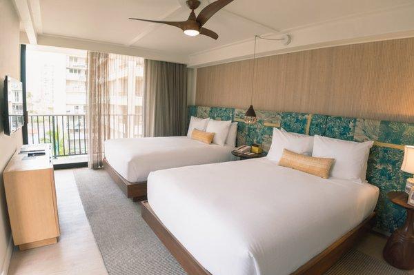 Custom Headboard, Pillows, and over/under draperies at The Surfjack in Waikiki. PC:John Hook