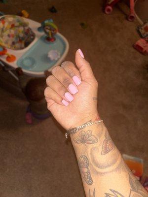 Pink dip on natural nails