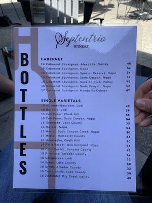 Wine menu