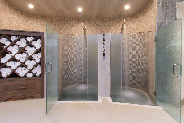 Spa Aquae waterfall showers help relax sore muscles.