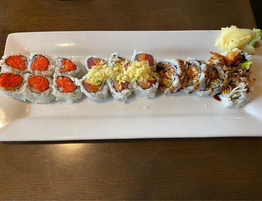 Spicy Tuna Roll, Christmas Roll, and Shrimp Tempura. 3 Roll Lunch Special for $11!