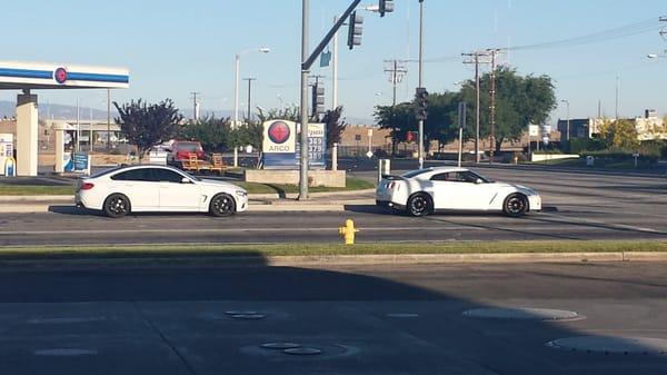 Filling up the Speed6 this morning and saw these two bad boys getting gas. Yup, that's a Skyline in the front!