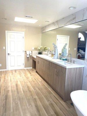 custom vanity and counter top with double sinks