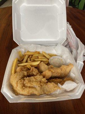 4 piece chicken tenders, fries, and coleslaw