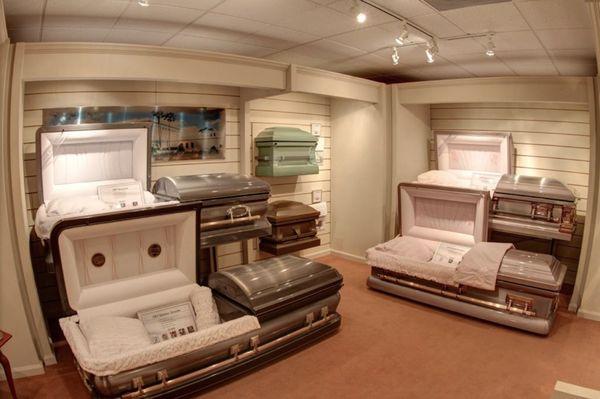 Selection Room. We have a large variety of caskets, urns, vaults, and memorial products to fit the needs of all families.