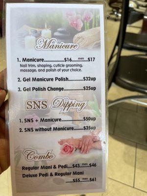 Pricing mani and pedi