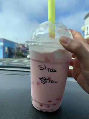 Strawberry with strawberry popping boba