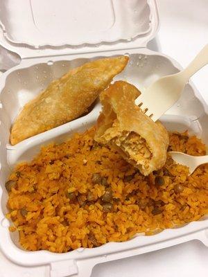 Rice and chicken empanada from the hot food section