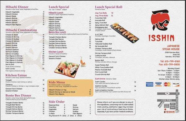 Isshin steak house menu