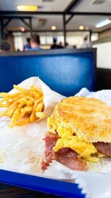 Ham egg and cheese with fries