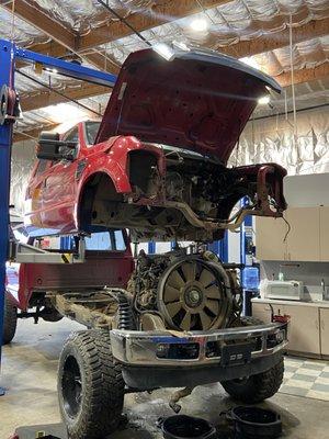 We can handle the big jobs! Diesel engine replacement for a 2008 Ford F-350 Lariat.