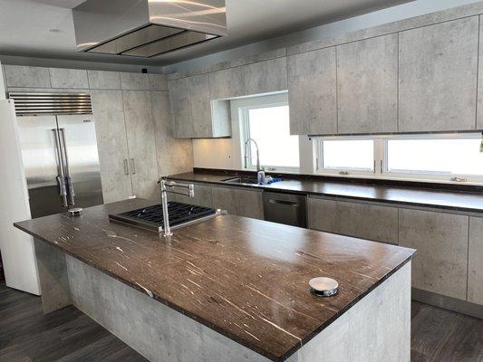 Modern cement like finished aster kitchen