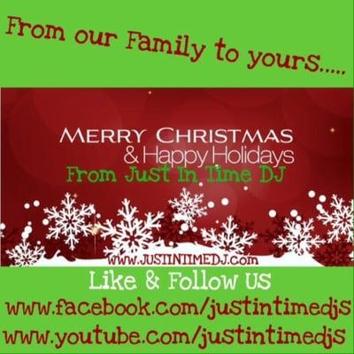 Happy Holidays! Book your next event with us early and save $$$$.  Affordable packages for everyone! www.JUSTINTIMEDJ.com