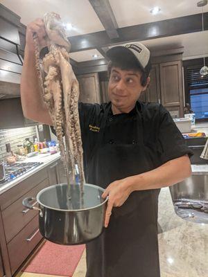 Cooking a fresh Octopus in Breckenridge! Call us to cook in your vacation rental!