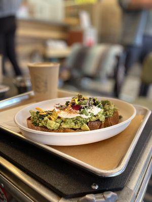 Avocado toast with Egg and latte (back)