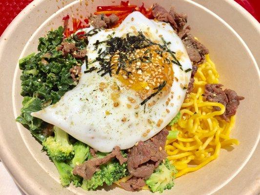 Beef Noodle Bowl with Sunny Side Up Egg & Toppings