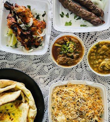 Garlic Naan, Lahori Murgh Cholay, Goat Curry, Beef Lahori Seekh Kabab, Lahori Chicken Tandoori Leg, Goat Biriyani