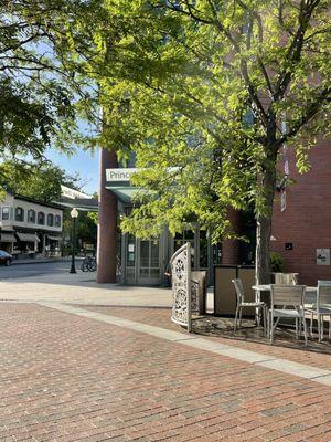 View of the library from the outdoor seating area