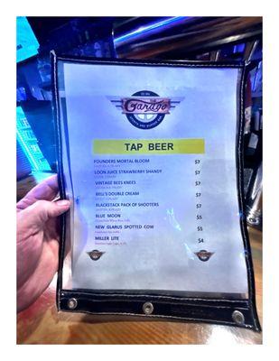 Draft Beers Menu @ The Garage  3001 60th St, Kenosha, WI  Beers Crafted Burgers Nice Service.Cool!