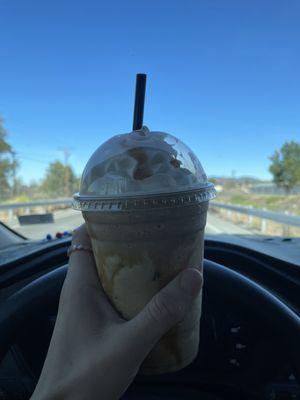 Caramel Frappe with a pump of vanilla