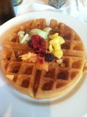 Fresh hot waffle with fruit