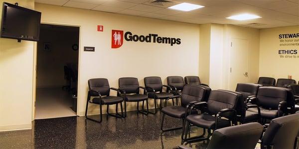 Angle shot of the GoodTemps waiting area.