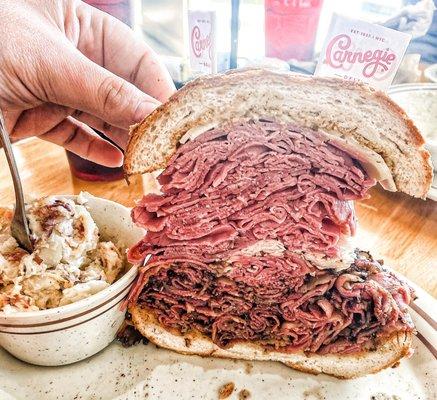 That Dirty Bird - pastrami and corned beef! & a side of potato salad! Yum!