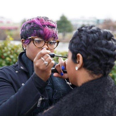 One of our makeup artists, Kristen, working on a guest