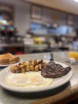 Steak and eggs breakfast