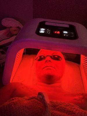 Honey, mask with red light therapy