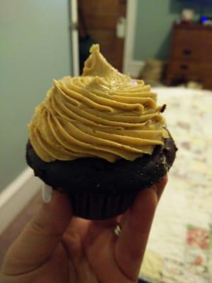 Peanut butter cream chocolate cupcake.